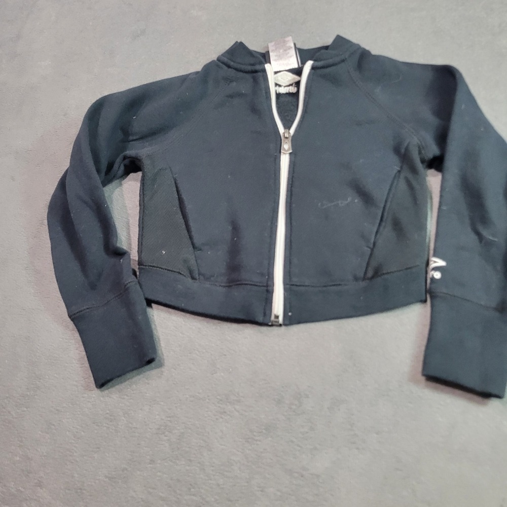 Umbro Track Jacket Girls Size XS 4/5 Black Full Zip Cropped Athletic Soccer Coat